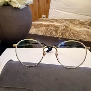 Gucci Gold and Black Round Wireframe Glasses